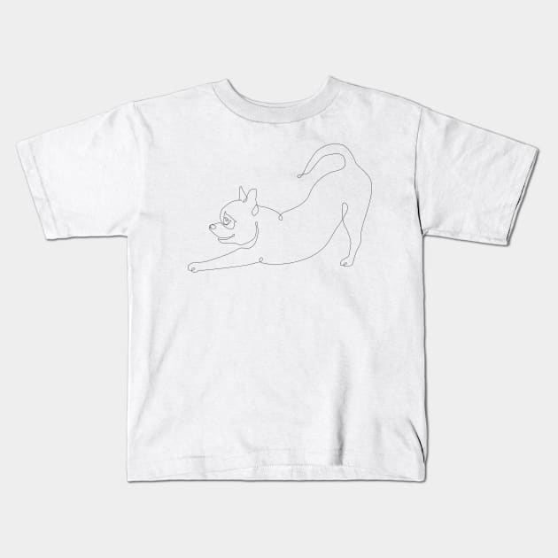 One line Chihuahua Downward Dog Kids T-Shirt by huebucket